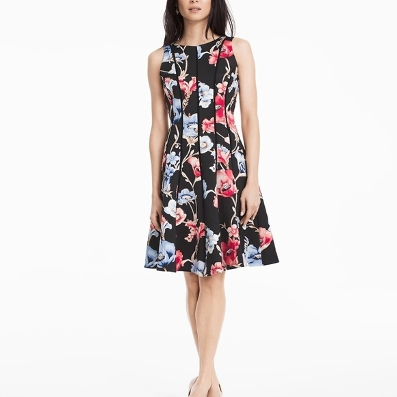 Whbm Floral Scuba Fit and Flare Dress Size 6 - Picture 1 of 8